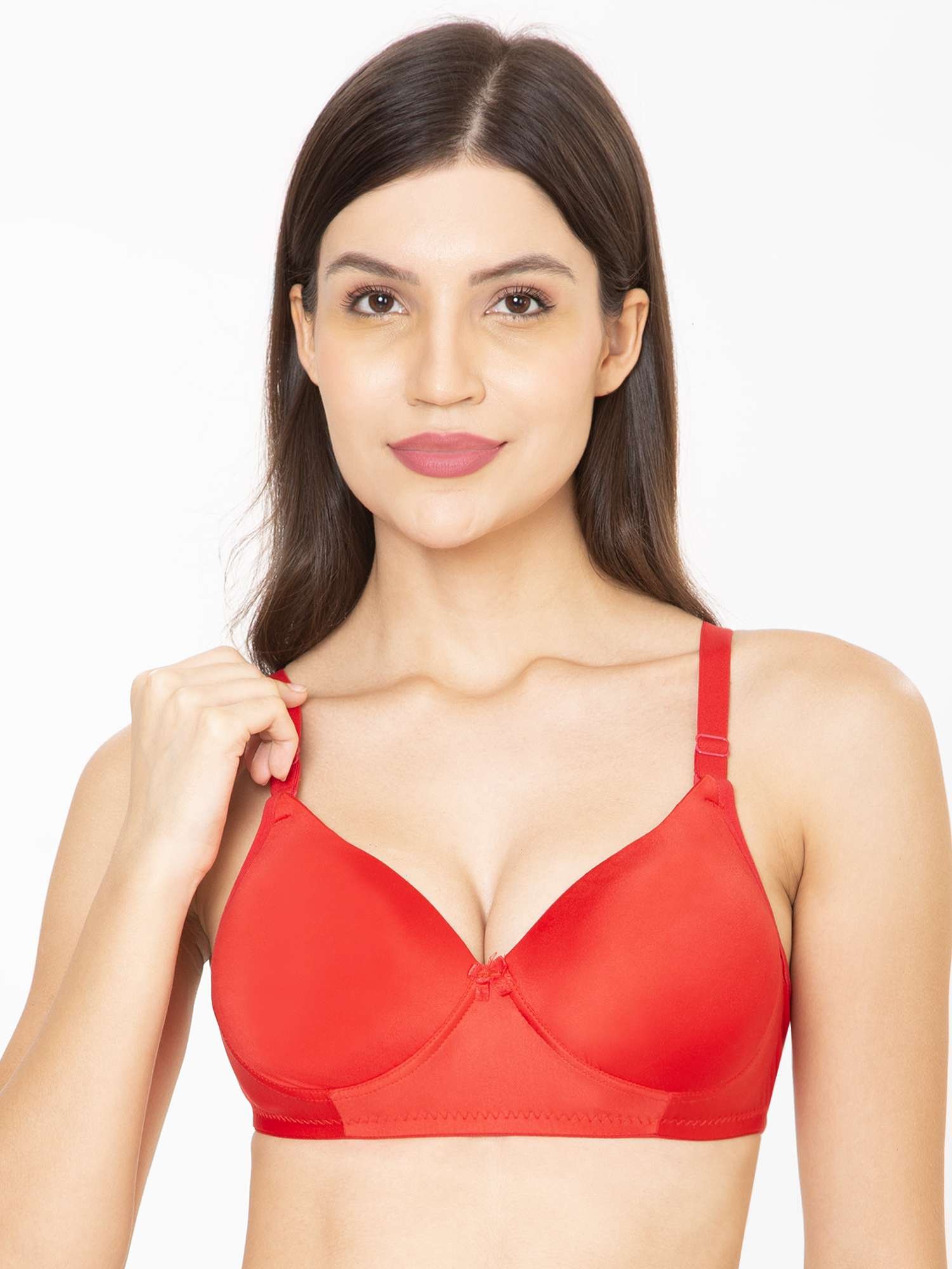 0P5A2008.jpg Push UP Padded Red Comfort Fit Cotton Bra - Image 1