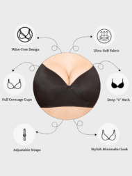 Push UP Padded Black Comfort Fit Cotton Bra - Image 6